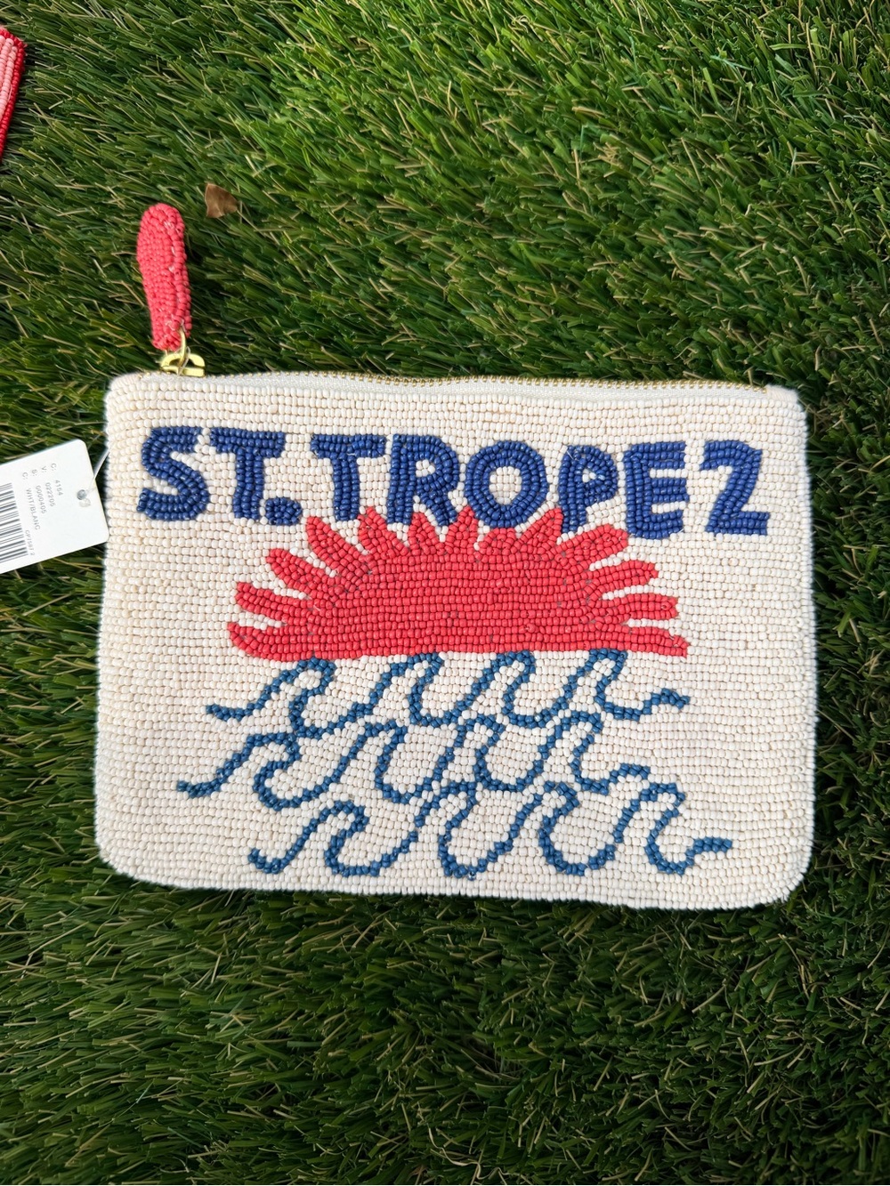 Anthropologie Beaded St. Tropez Pouch in Beige, Red & Blue